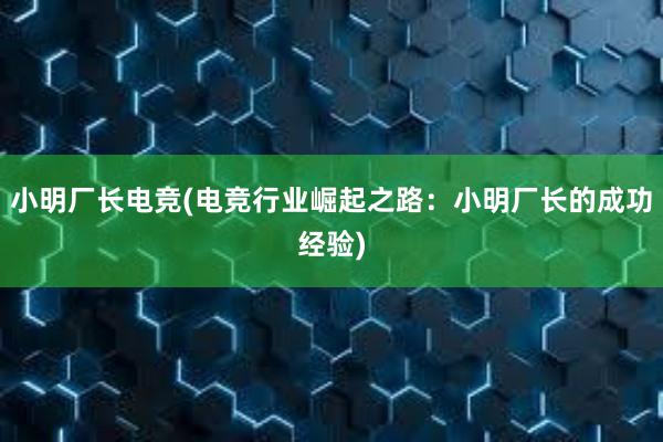 小明厂长电竞(电竞行业崛起之路：小明厂长的成功经验)