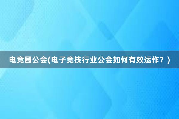 电竞圈公会(电子竞技行业公会如何有效运作？)