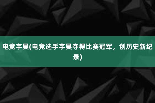 电竞宇昊(电竞选手宇昊夺得比赛冠军，创历史新纪录)