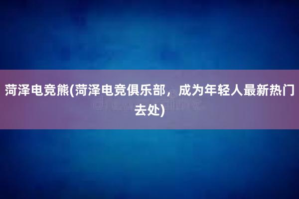 菏泽电竞熊(菏泽电竞俱乐部，成为年轻人最新热门去处)