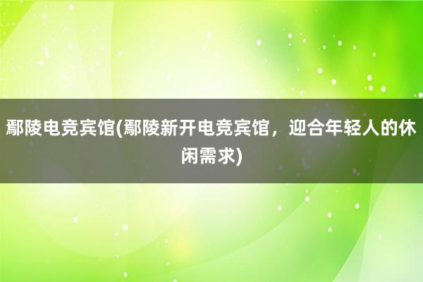 鄢陵电竞宾馆(鄢陵新开电竞宾馆，迎合年轻人的休闲需求)