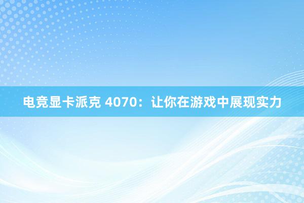 电竞显卡派克 4070：让你在游戏中展现实力