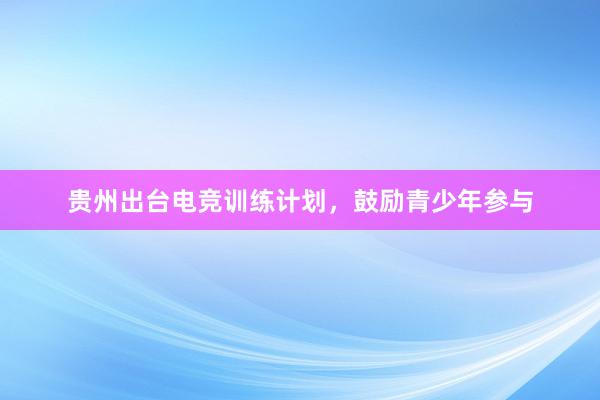 贵州出台电竞训练计划，鼓励青少年参与